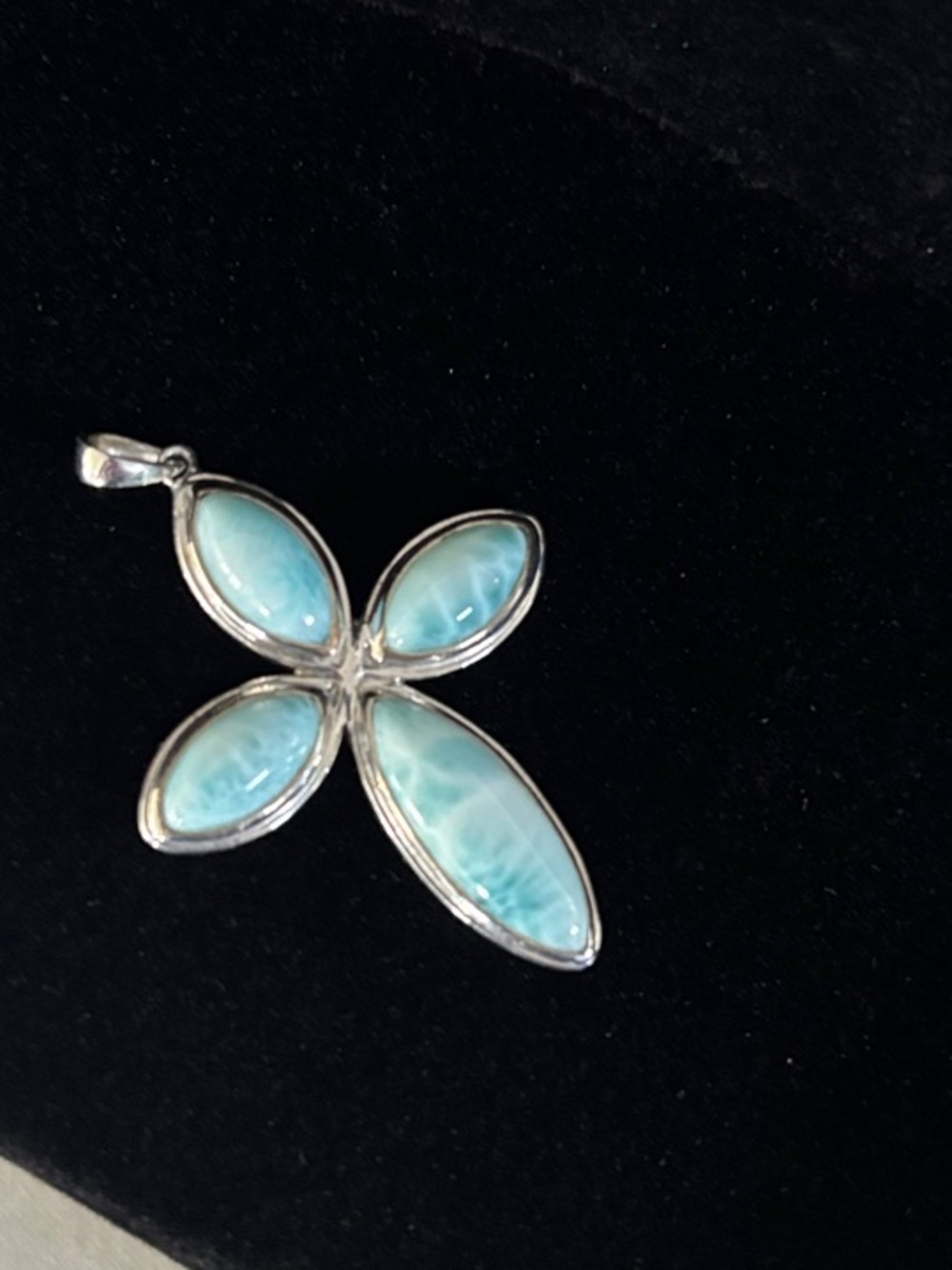 Sterling Silver Larimar Stone Cross Pendant